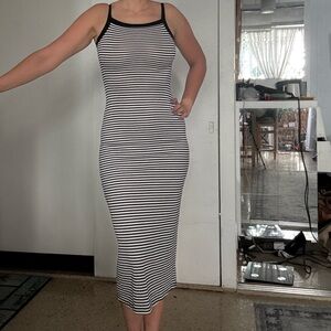 Velvet Torch Black and White Striped Midi Dress